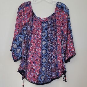Westport Woman's Off-shoulder Boho Top‎ Red/Blue Retro Size L
